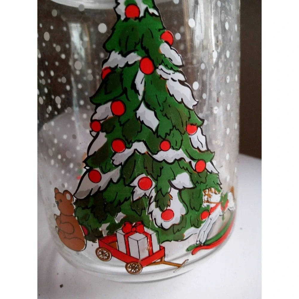 Vintage Christmas Tree &‎ Toys Clear Glass Candy Treat Jar With Lid EUC